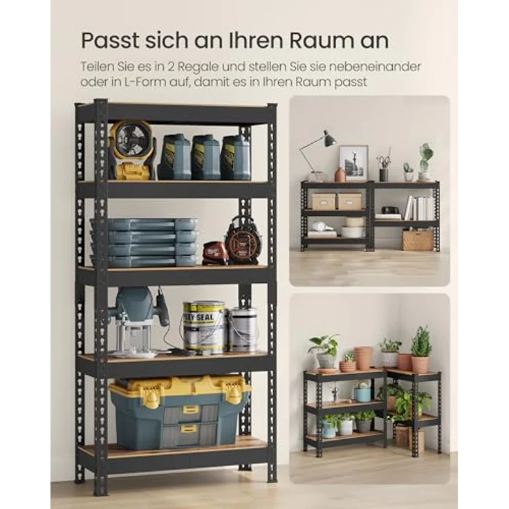 SONGMICS Schnelle Montage, Schwerlastregal 2er Set, Standregal, Lagerregal, Küchenregal, Regal, 5 Ablagen, 30 x 75 x 150 cm, bis 875 kg belastbar, für Keller, Küche, Arbeitszimmer, vintagebraun – Bild 8