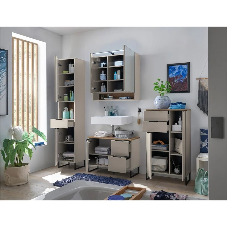 Hochschrank Djerba / Denver, Holzwerkstoff, Beige, Holzfarben, 38 x 195 x 32 cm – Bild 9
