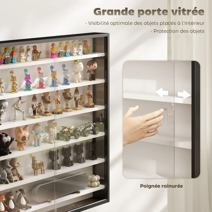 Wandvitrine für Sammlerstücke, 6 höhenverstellbare Böden, 2 Glasschiebetüren, 80 x 9,5 x 83 cm,Cecodadi – Bild 7