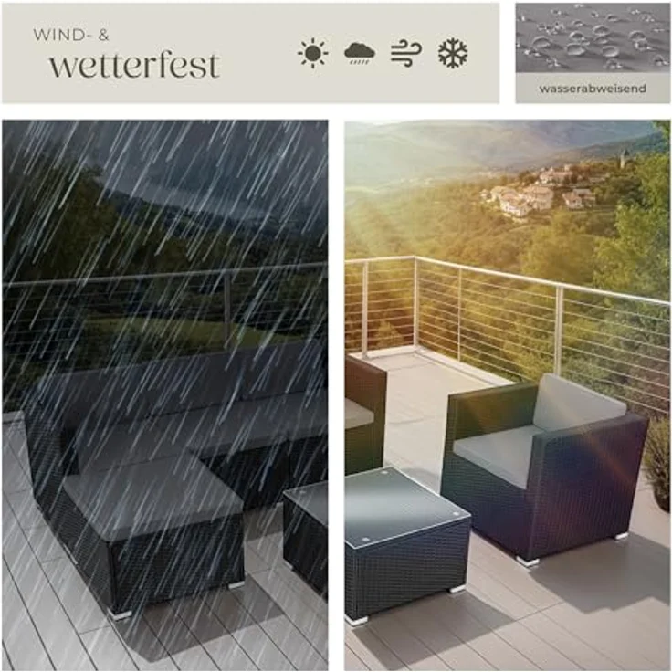 tectake® Poly Rattan Lounge, Outdoor Gartenmöbel Set mit Sofa, Sessel, Hocker und Tisch, variabel kombinierbar, Möbel wetterfest für 4-5 Personen, Balkonmöbel, Gartenlounge, Terrassenmöbel - schwarz – Bild 8