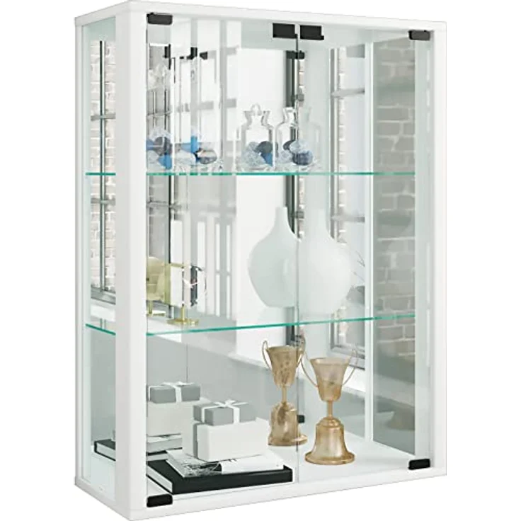 MID.YOU Hängevitrine, Weiß, Glas, Buche, Holzoptik, 2 Fächer, stehend/hängend, 60x80x25 cm – Bild 1
