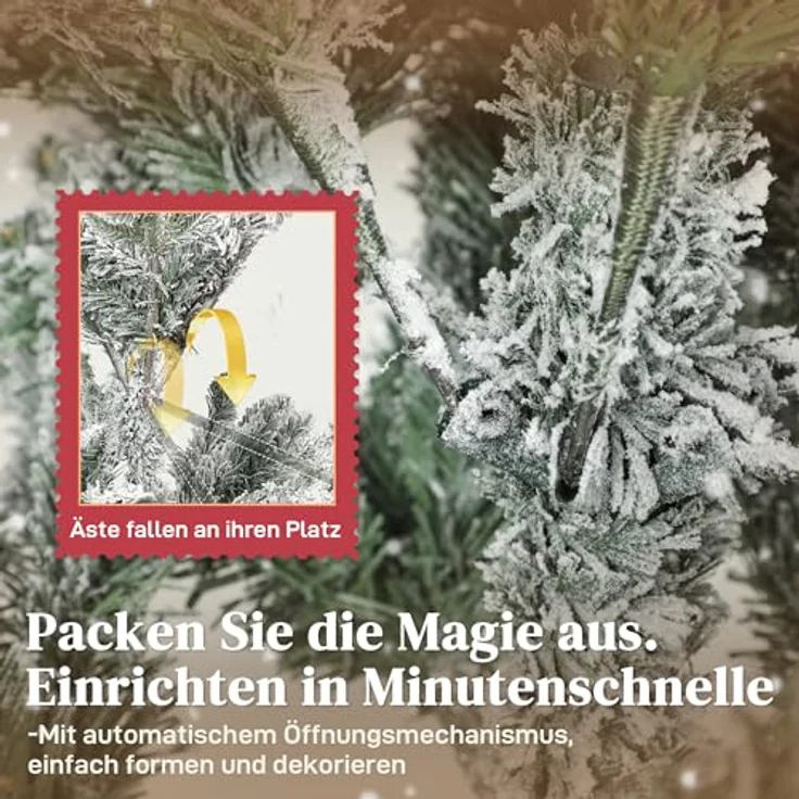 HOMCOM Künstlicher Weihnachtsbaum 1162 Zweige, Kiefernbaum, Realistisches Aussehen, Grün+Weiß – Bild 6