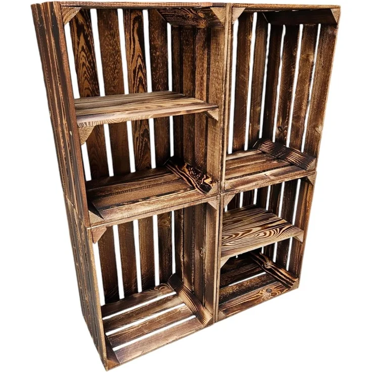 Holzkisten Weinkisten Kisten Vintage 4er Set Geflammt 50 x 40 x 30cm Regal – Bild 2