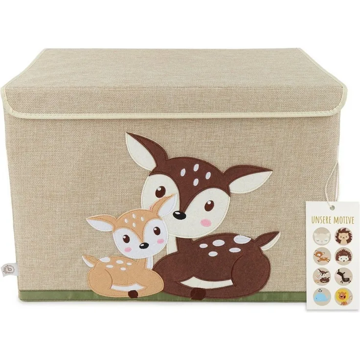 Grosse Spielzeugbox fürs Kinderzimmer, Rehe liegend, natur, 36 x 36 x 51 cm, von Bieco