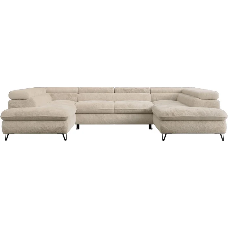 Ecksofa U-Form, mit Bettkasten, Bettfunktion und Einstellbare Kopfstützen, Sofa big XXL - PETER U - Creme Plüsch – Bild 6