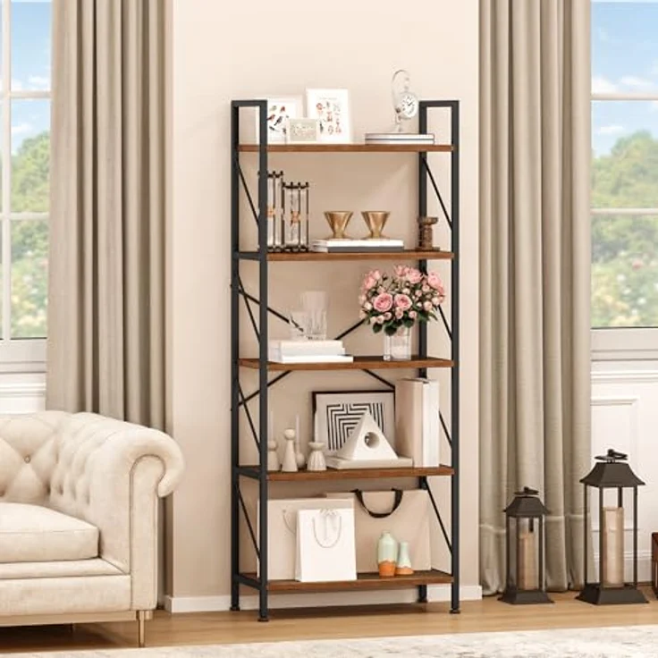 YITAHOME Bücherregal, Standregal mit 5 Ebenen, Hohes Lagerregal mit Metallrahmen, Industrielles Ausstellungsregal, Regaleinheiten, für Wohnzimmer, Schlafzimmer, Homeoffice, Küche, Vintagebraun Regal – Bild 6