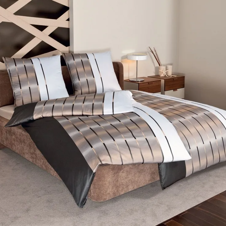 Janine Bettwäsche Milano 45026 07 Kaffee Mako Satin 135 x 200 + 80 x 80 cm