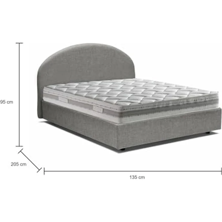 Talamo Italia - Doppelbett Connie, Bettkasten mit Stoffbezug, 100 % Made in Italy, Öffnung vorne, inklusive Matratze 120 x 190 cm, grau – Bild 2