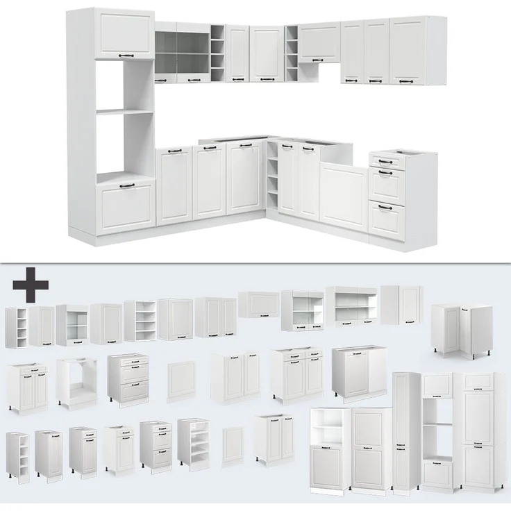 Eckküche R-Line Weiß Landhaus/Weiß 247 x 60 cm , AP Anthrazit Vicco – Bild 6