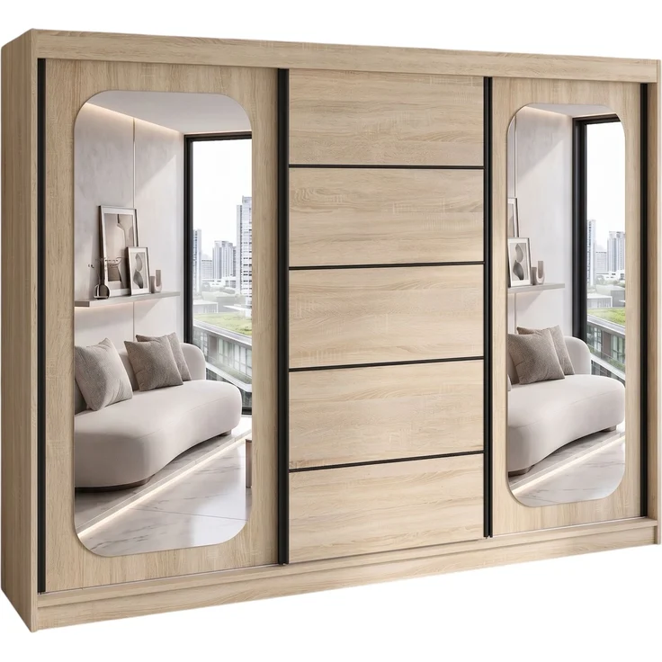 BELANO Schwebetürenschrank 200 cm mit Spiegel – Kleiderschrank mit Schiebetüren, Innenausstattung: Basic – Bild 1