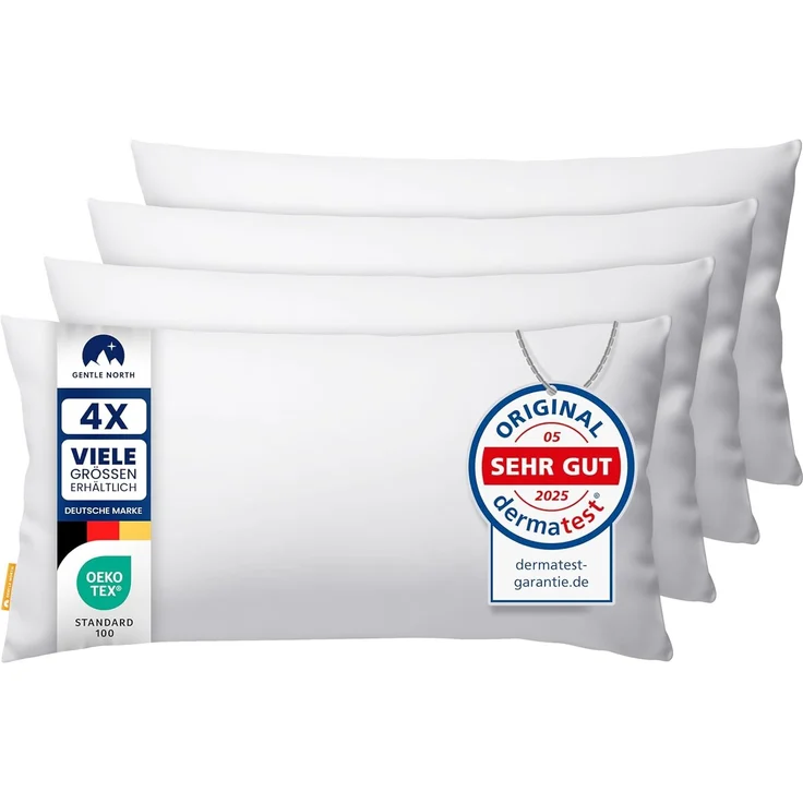 Gentle North Kopfkissen (40x80 cm groß) - 4er Set Kissen für Bett und als Dekokissen - Mit Reißverschluss für Füllung - Sofakissen - Zierkissen für Couch und Sofa - Ökotex - Waschbar bis 60° - Weiß – Bild 1