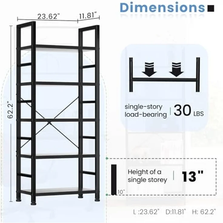 DUMOS Lagerregal mit 5 Ebenen Küchenregal Bücherregal im Industriestil,Standregal im Wohnzimmer Küche Regal aus MDF Metall schmales Leiterregal – Bild 3