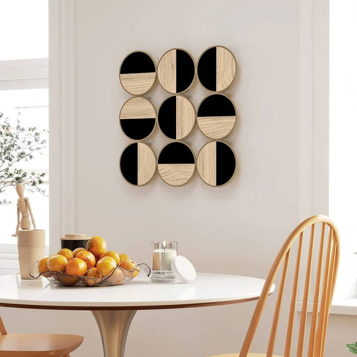 MELAYR, Geometrische Wanddekoration, modernes 3D-Ornament, 60 x 60 cm, 60 x 3,8 x 60 cm, Schwarz+Naturholz – Bild 4