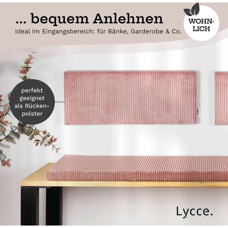 Lycce Wandkissen - Cord, Wandpolster, Rückenkissen Sitzbank, Kopfteil Betten, Polsterung Puderrosa 30x75x4cm – Bild 6