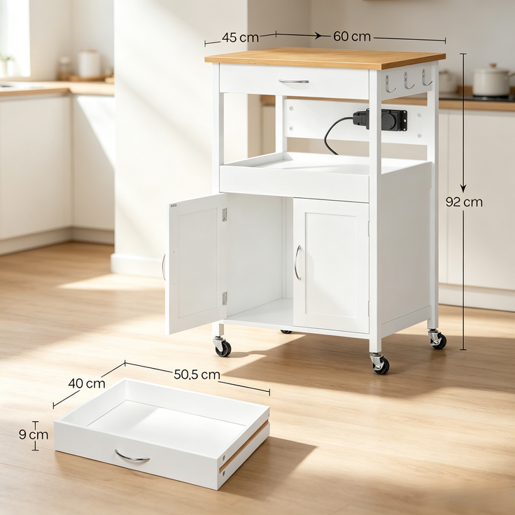 EINHOM Mobiler Küchenwagen, Praktischer Sideboard-Wagen, Vielseitiger Aufbewahrungswagen, Kompakter Küchenhelfer, Kücheninsel (Nur Mit Küchenwagen) – Bild 2