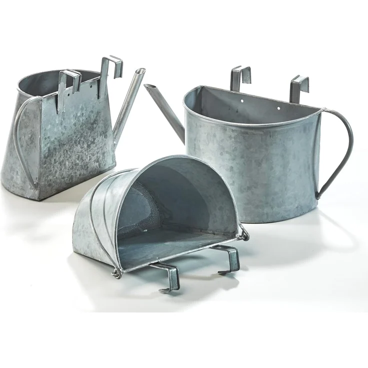 Kobolo Blumentopf Blumenkasten aus Holz - 3 Metallbehälter mit Haken, aus Holz – Bild 7