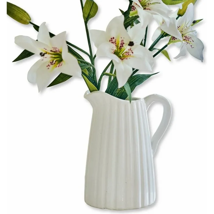 Mirabeau Tischvase Krug Belair weiß, stilvolles Interieur, Weiß lackiertem Steingut