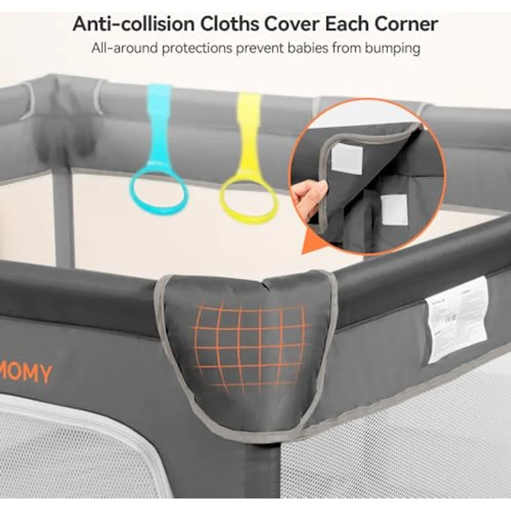 COMOMY Laufstall Baby, 127x127 cm Laufgitter Baby Sicherheitsbereich Schutzgitter für Kinder mit Weichem Netz, Rutschfestem Oxford Bottom (Grau) – Bild 5