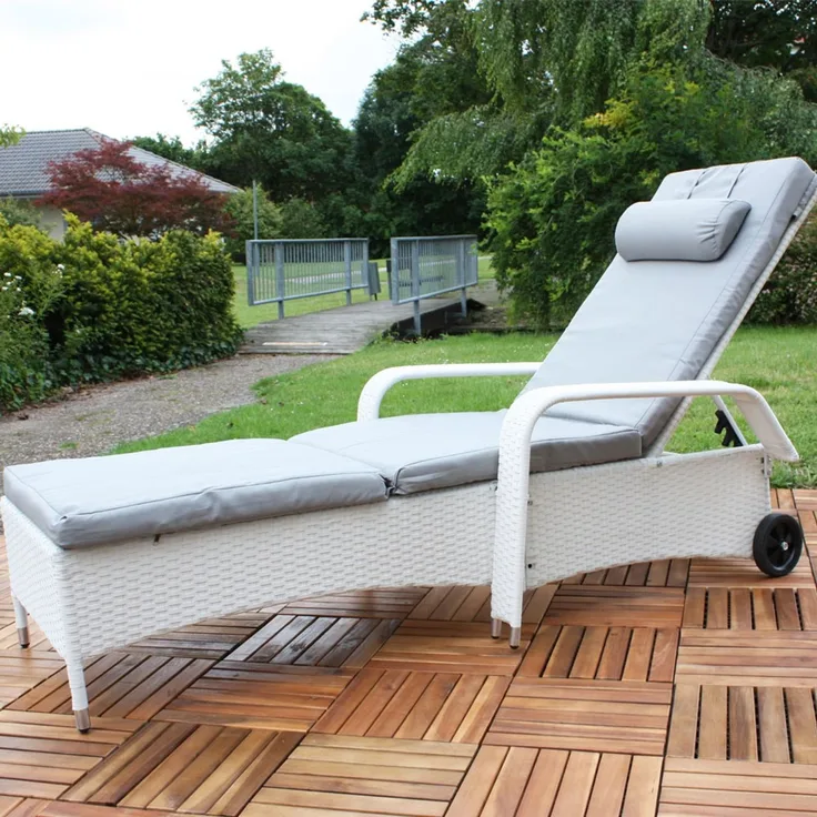 Sonnenliege Polyrattan Gartenlounge Liegestuhl Balkon Sitzgruppe Weiß