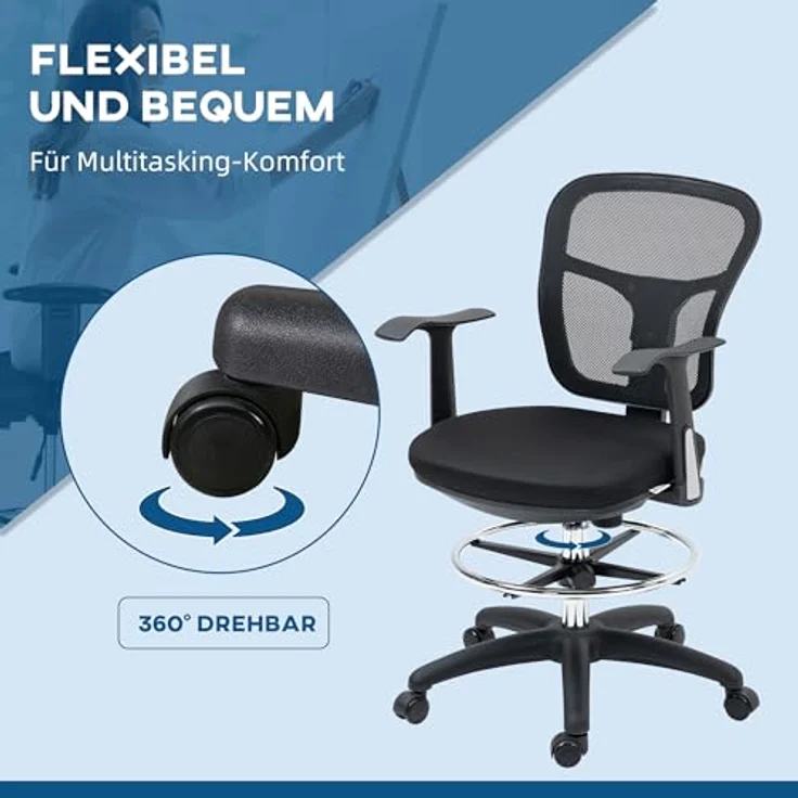 Vinsetto Ergonomischer Bürostuhl, Schwarz, Höhenverstellbar mit Lendenwirbelstütze und klappbaren Armlehnen – Bild 6