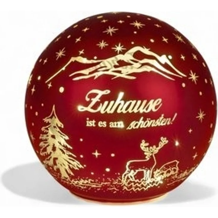 formano LED Deko-Kugel 12cm Rot mit Spruch Zuhause ist es am Schönsten Glaskugel aus mattem Farbglas und goldener Innenfarbe - Herbst Winter Weihnachtsdeko für Tisch Regal Fensterbank – Bild 6