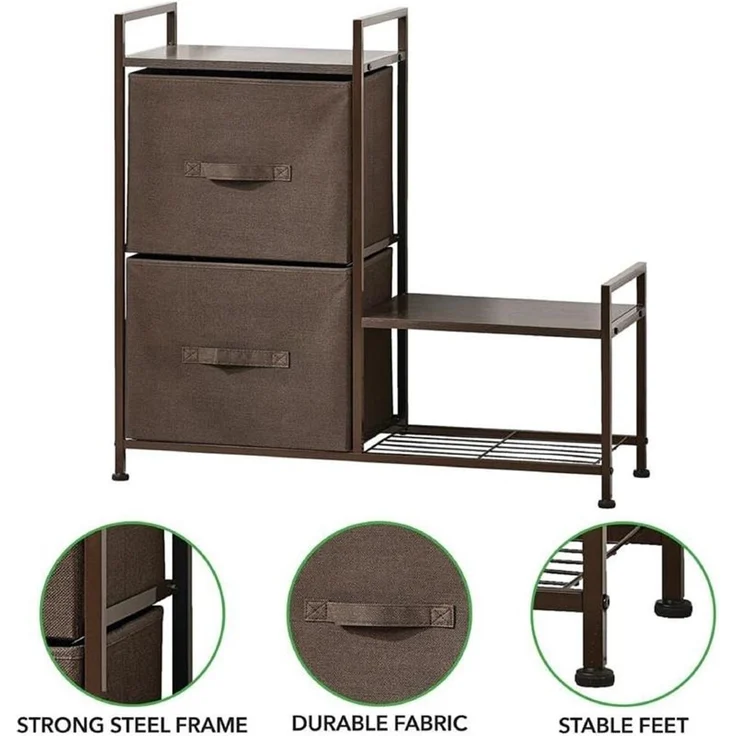 Regalsystem Schrank Holzablage mit 2 Stoffschubladen mDesign Metallrahmen braun – Bild 4