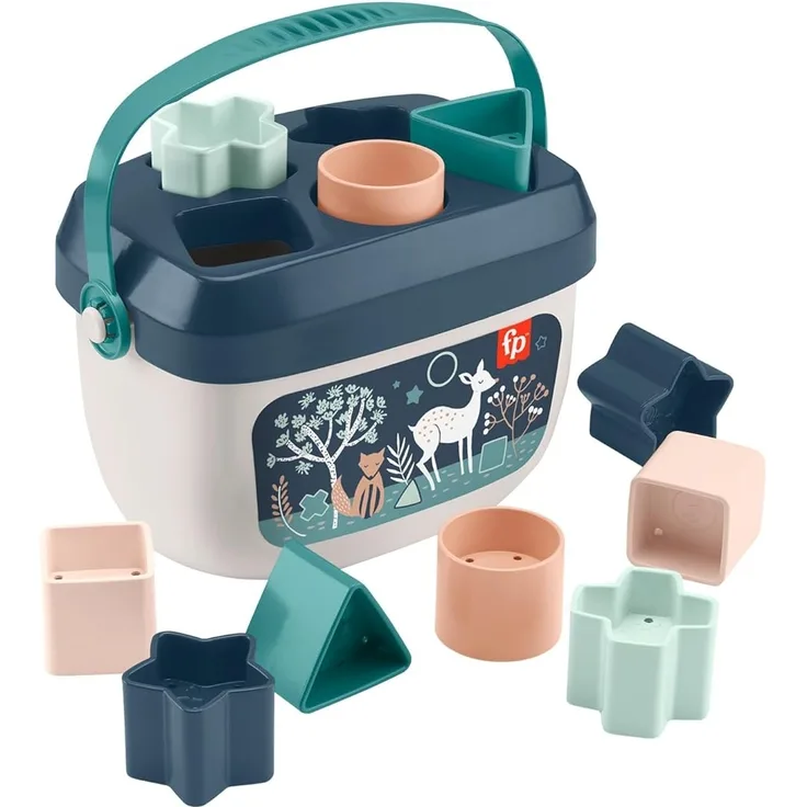 Fisher-Price HJP20 - Babys erste Bausteine – Marineblaues Kitz, Set mit 10 Bausteinen zum Stapeln und Sortieren, Bauspielzeug, Babyspielzeug für Kleinkinder ab 6 Monaten