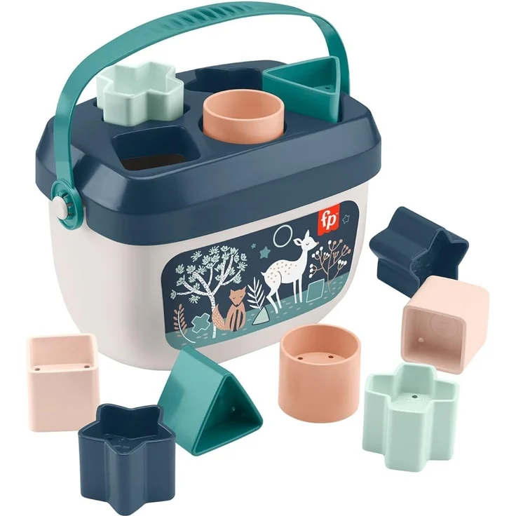 Fisher-Price HJP20 - Babys erste Bausteine – Marineblaues Kitz, Set mit 10 Bausteinen zum Stapeln und Sortieren, Bauspielzeug, Babyspielzeug für Kleinkinder ab 6 Monaten – Bild 1