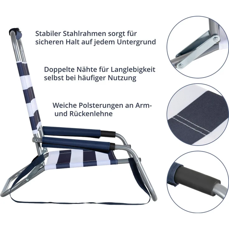 Stagecaptain Klappstuhl Strandstuhl klappbar leicht mit Schultergurt und Rückenlehne (2 St), Niedrige Sitzhöhe - alles griffbereit am Boden – Bild 2