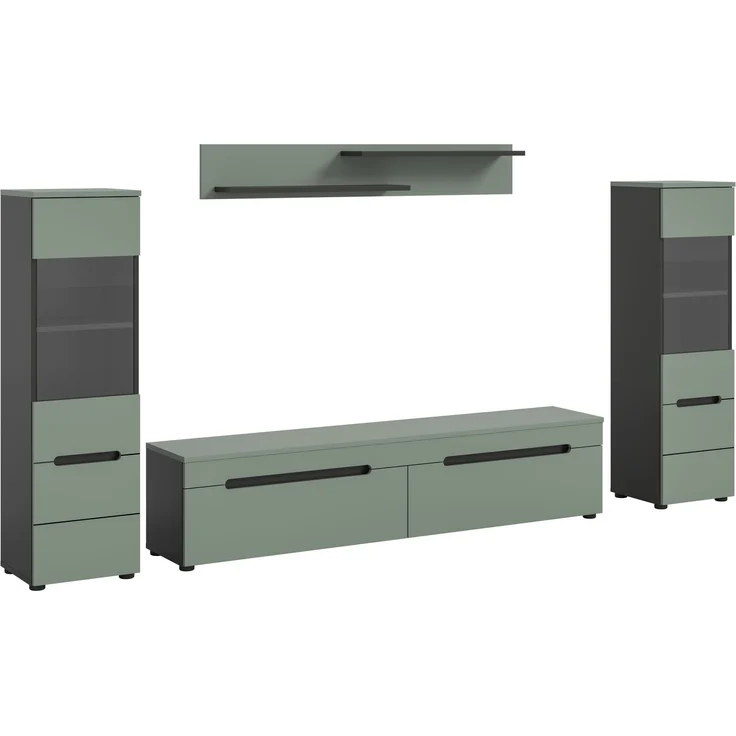 Wohnkombination (B/H/T: 272x141x33 cm) in Smoke Green Nachbildung – Bild 1