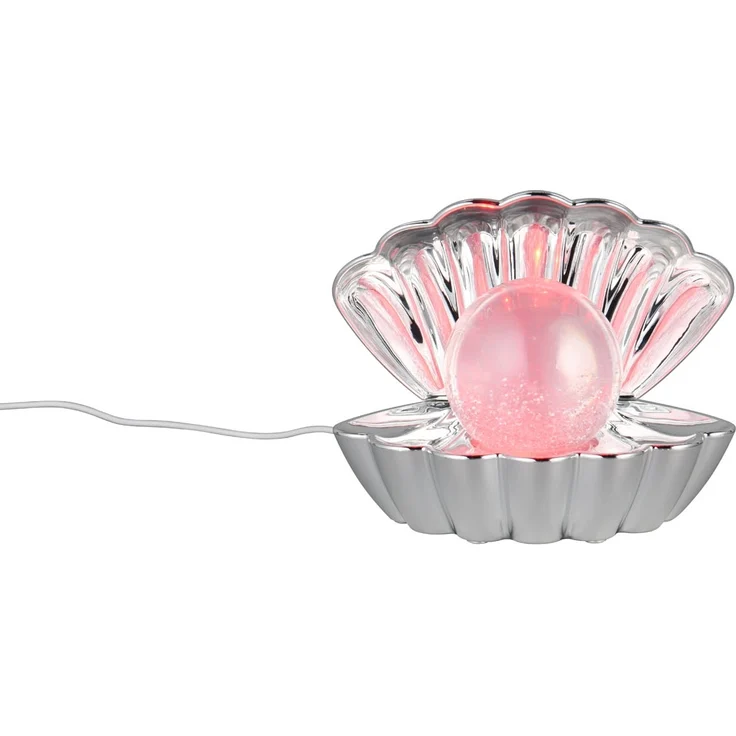 USB Muschel Tischlampe Silber Chrom mit RGB Beleuchtung, Höhe 14cm – Bild 2