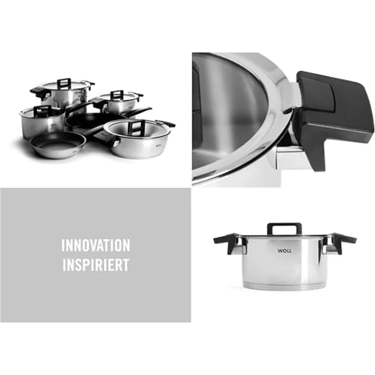WOLL Kochtopf‑Set Concept 4‑tlg. Edelstahl 18/10 mit Alu‑Induktionsboden Ø 18/20/24/28 cm Abgießdeckel Alle Herdarten inkl. Induktion Backofenfest bis 200 °C Spülmaschinenfest – Bild 2