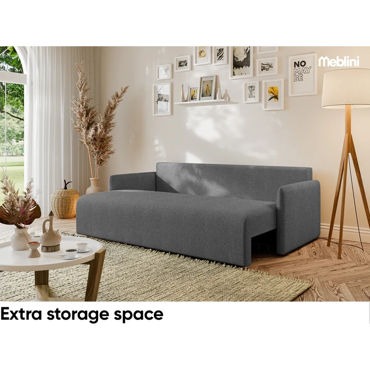 MEBLINI Sofa mit Schlaffunktion - ANAKIN - 210x90x93cm – Dunkelgrau Boucle – Schlafcouch Ausziehbar - Schlafsofa mit Bettkasten - Sofabett - Couch mit Schlaffunktion – Klappsofa – Bild 4