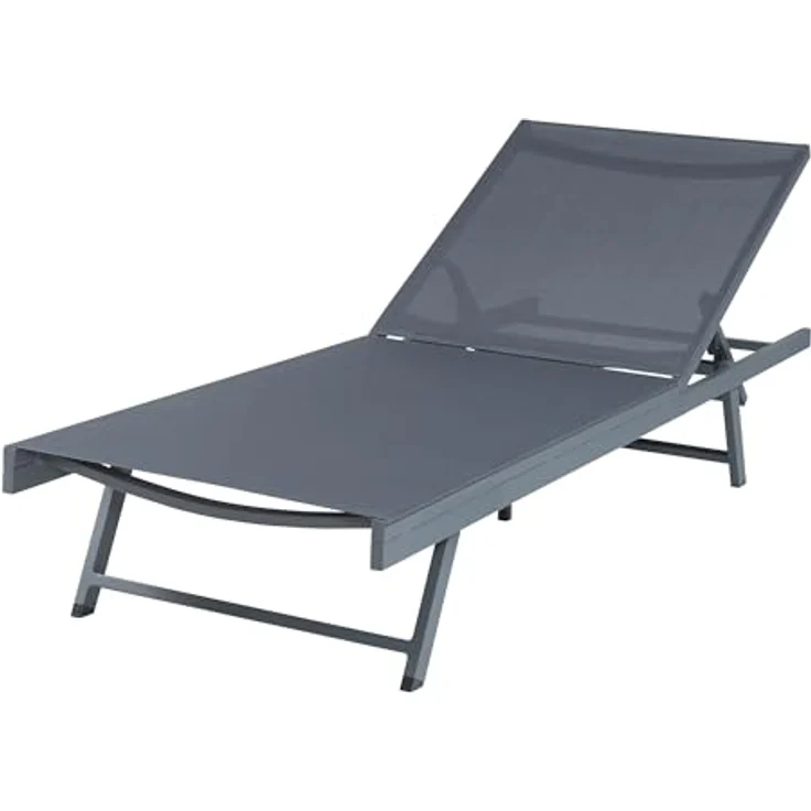 casa.pro Sonnenliege ‘Baragiano’, 5-stufig verstellbar, max. 150 kg, Aluminiumgestell, 197 x 64 x 30 cm, dunkelgrau – Bild 4