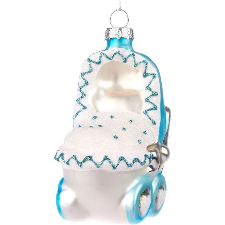 BRUBAKER Weihnachtsbaumkugel Kinderwagen - Baby Weihnachtskugel aus Glas - Handbemalte Figur (1 St), Kinder Christbaumschmuck für Jungen und Mädchen - Christbaumkugel – Bild 1