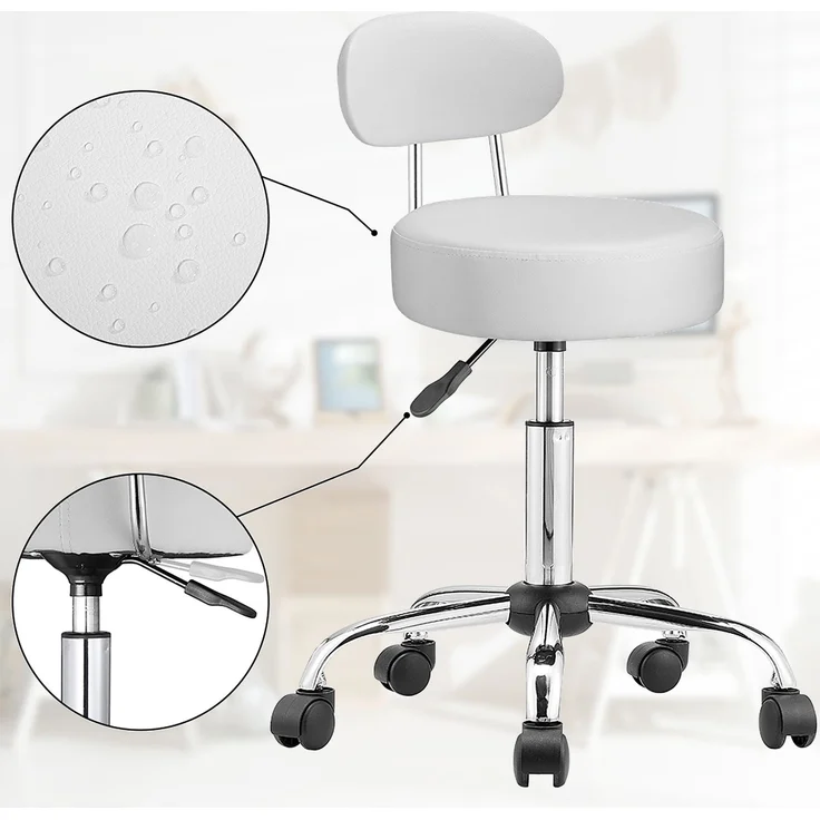 CASARIA® Rollhocker mit Lehne, höhenverstellbar, 2er-Set, weiß – Bild 6