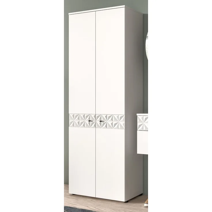 Garderobenschrank / Schuhschrank Relief in weiß Hochglanz 70 x 192 cm