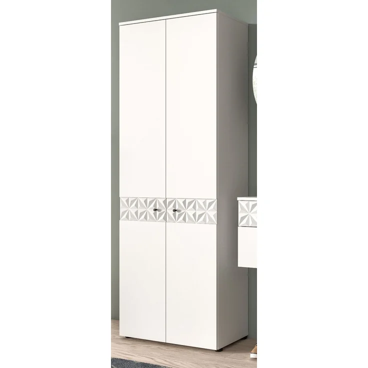 Garderobenschrank / Schuhschrank Relief in weiß Hochglanz 70 x 192 cm – Bild 1