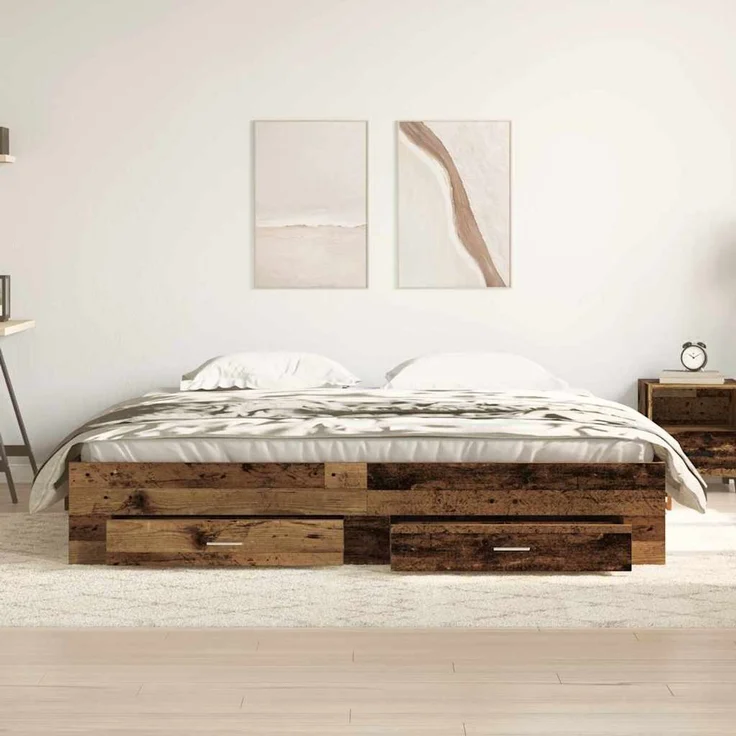 vidaXL Bettrahmen mit Schubladen Altholz 180 x 200 cm Holzwerkstoff 3333960 – Bild 3