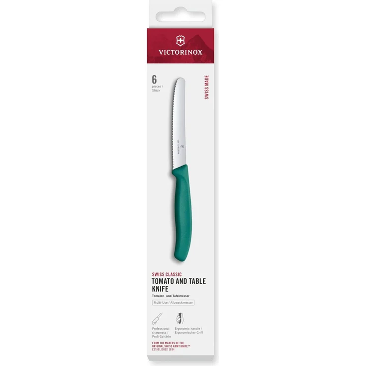 Victorinox Swiss Classic Profi Tomaten- und Tafelmesser-Set, 6-teilig, Wellenschliff, Scharfe Klingen, 11 cm, Robuste Kunststoffgriffe, Grün – Bild 2