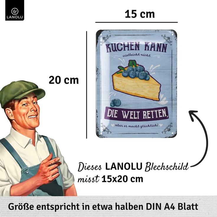 LANOLU Blechschild Kuchen - 15x20cm – Metall – Blau – 15186 – Bild 4