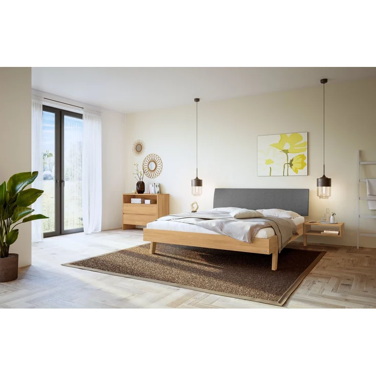 Hasena Massivholzbett Lorenzo Eiche bright Polster-Kopfteil 100x200 cm, Komforthöhe 25 cm – Bild 2