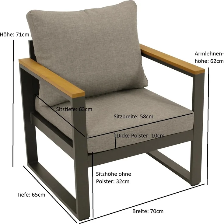 DEGAMO KAMPALA Diningsessel, Alu + Akazie, anthrazit/braun, 70cm – Bild 2