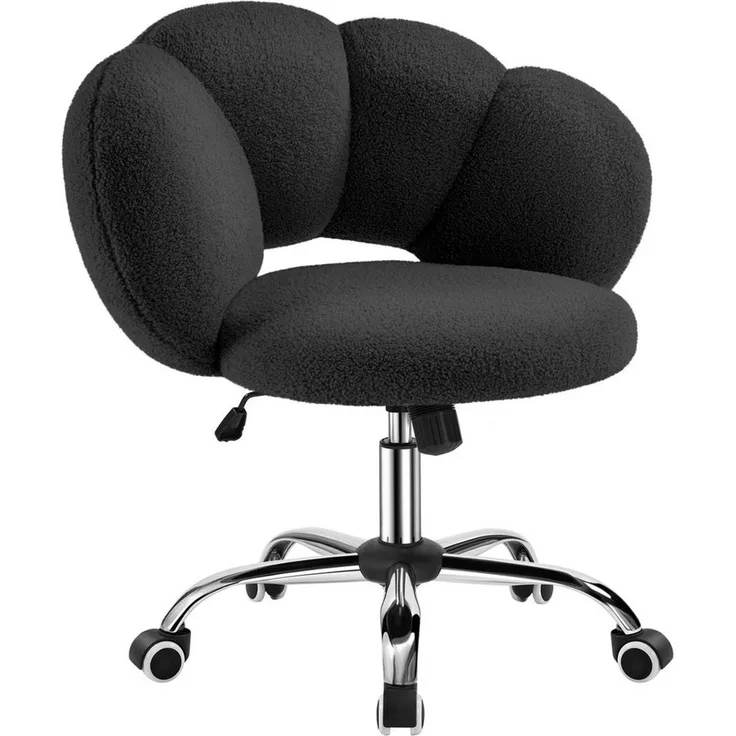 Yaheetech Drehstuhl mit Schaukelfunktion, Höhenverstellbar (45,5 - 56 cm), Bouclé-Gewebe, Schwarz