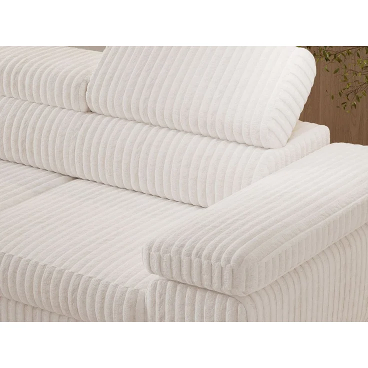 GRAINGOLD Ecksofa ARGON mit Bettfunktion, Bettkasten, Einstellbaren Kopfstützen, Cord-Stoff, Creme, Rechts – Bild 6