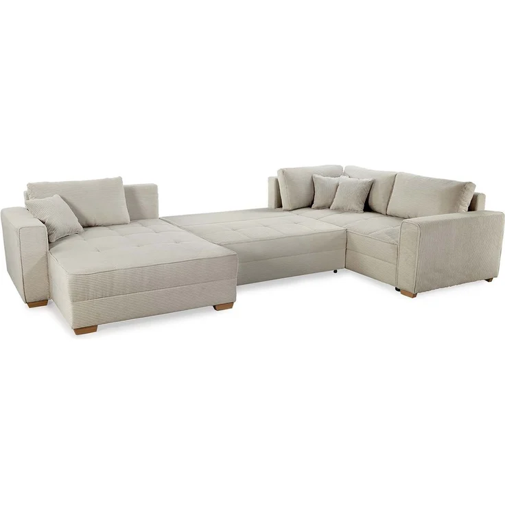 Wohnlandschaft Bornholm / Brixen, Polyester, Stoff, Beige, Grau, 379 x 86 x 227 cm – Bild 2