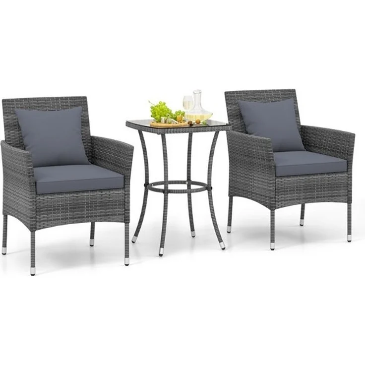 COSTWAY Balkonset, (3-tlg), 2 Personen, Rattan, 2 Sessel & Glastisch, mit Kissen – Bild 4