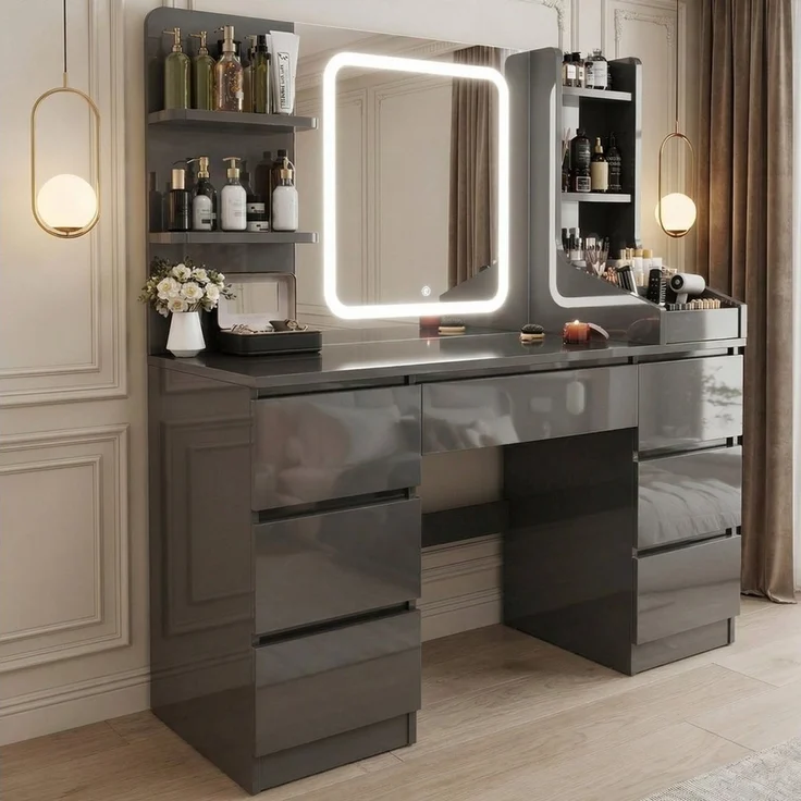 HOMALL Schminktisch Schminktisch Spiegel und LED Mit 7 Schubladen 8 Ablagefächern ostern (GroBe: 110 40*139 cm Einstellbare drei Farbtemperaturen, um thr perfektes Make-up zu prasentieren ostern geschenke) – Bild 2