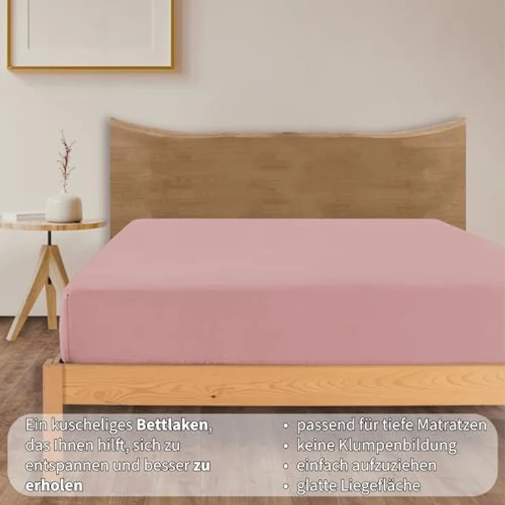 Jersey Spannbettlaken Baumwolle 90x200+30 cm, diverse Farben Altrosa – Bild 6