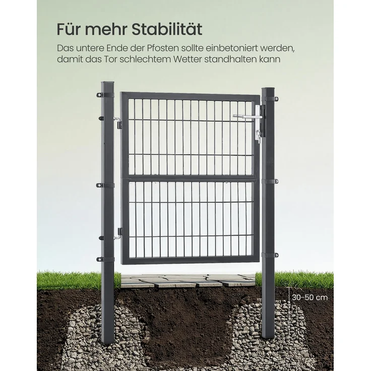 SONGMICS Gartentor, Gartentür, verzinkter Stahl, Zauntor, Hoftor, abschließbar, rechteckiges Rohr, Tür 106 x 100 cm (B x H), grau – Bild 3